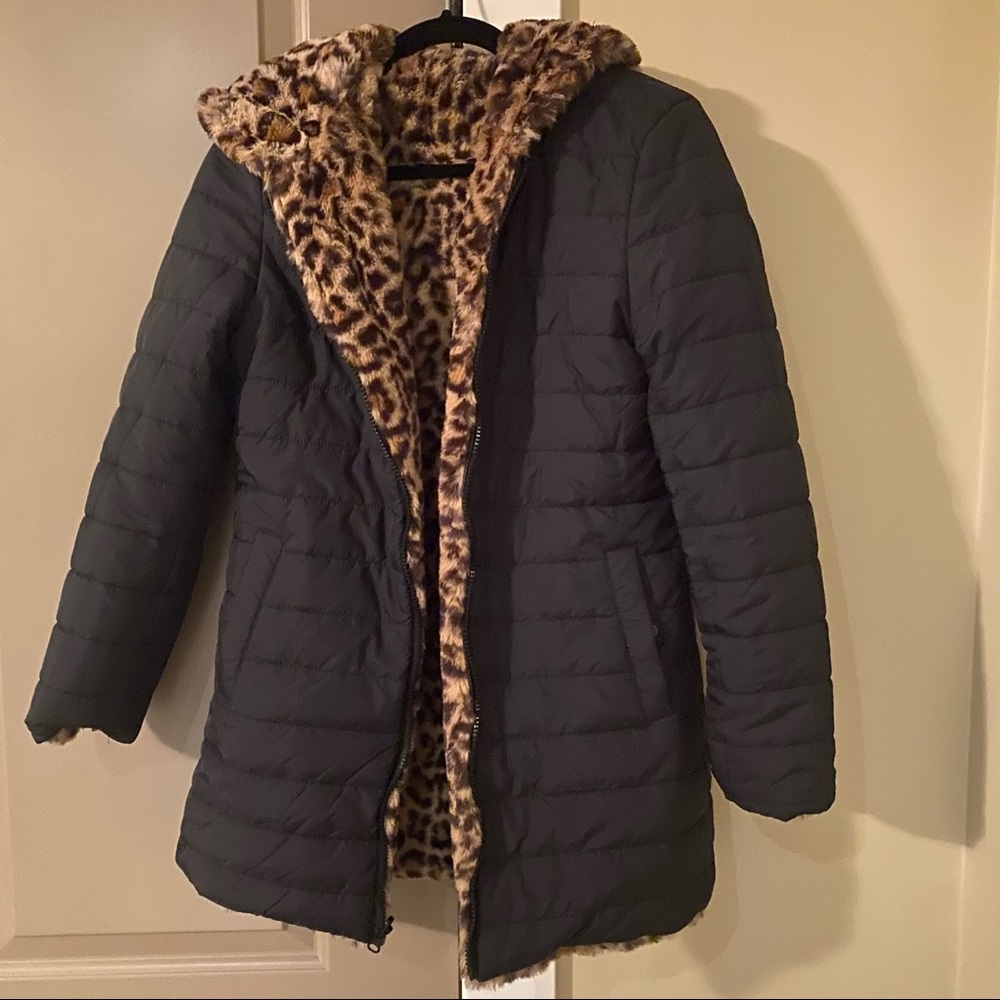 Sandro Ferrone Reversible Leopard Print Hooded Coat Size Small